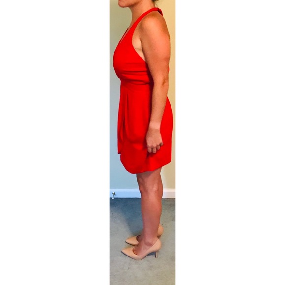 Bold Red, Empire, Mid Knee Length Dress - Picture 3 of 5